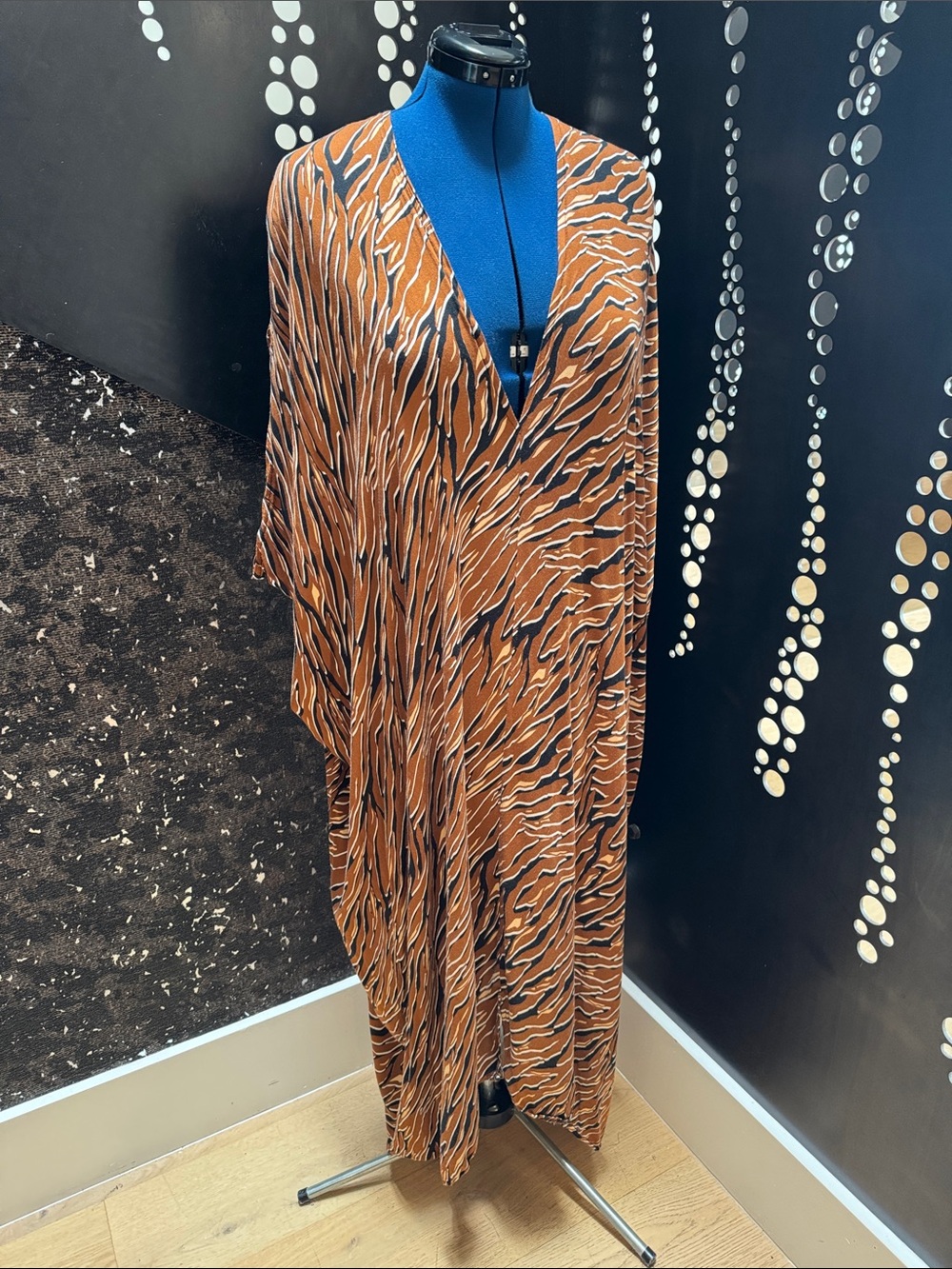 Women's Maxi Kaftan Dress - Brown Animal Print